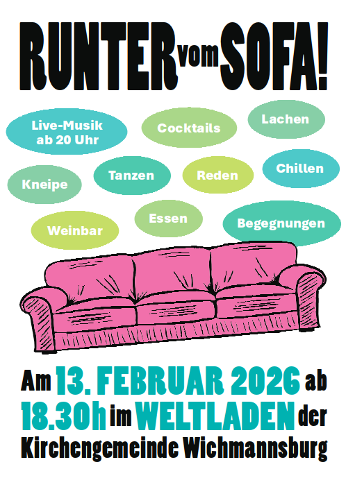 13.02.26 ab 18.30 Uhr Runter vom Sofa! Chillen und Musik im Weltladen Wichmannsburg
